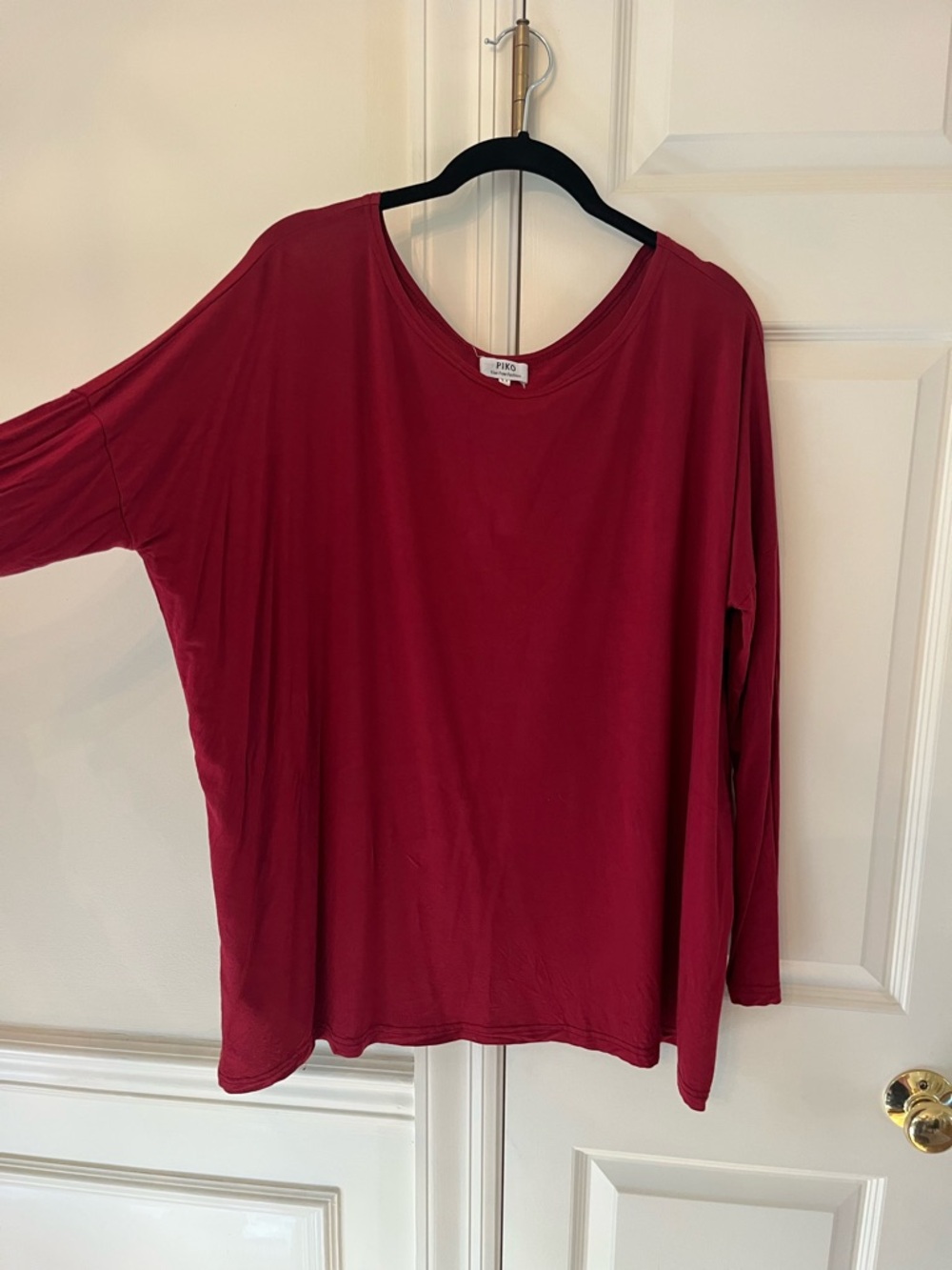 Piko 1988 Long-Sleeve Scoop Neck Loose Fit Bamboo Top Burgundy size M - Picture 2 of 9